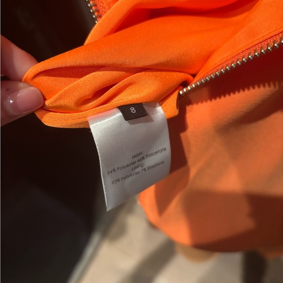 Alex Perry Hall Orange Strapless Crepe Cocktail Midi Dress Draped Gown - Picture 9 of 9